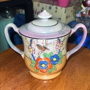 Vintage Japanese porcelain lusterware sugar bowl
